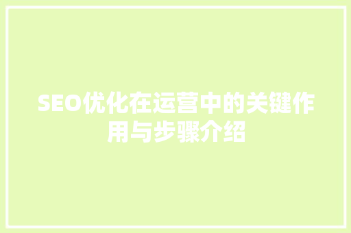 SEO优化在运营中的关键作用与步骤介绍