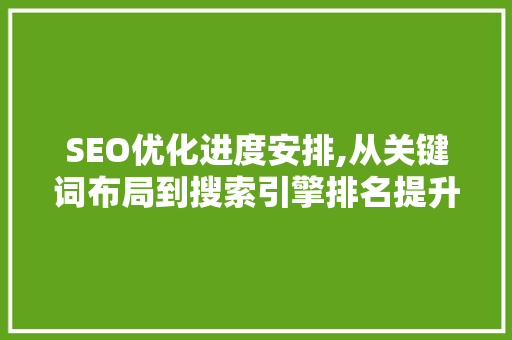 SEO优化进度安排,从关键词布局到搜索引擎排名提升