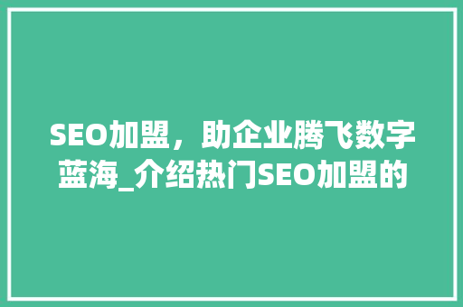 SEO加盟，助企业腾飞数字蓝海_介绍热门SEO加盟的奥秘