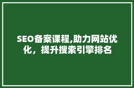 SEO备案课程,助力网站优化，提升搜索引擎排名
