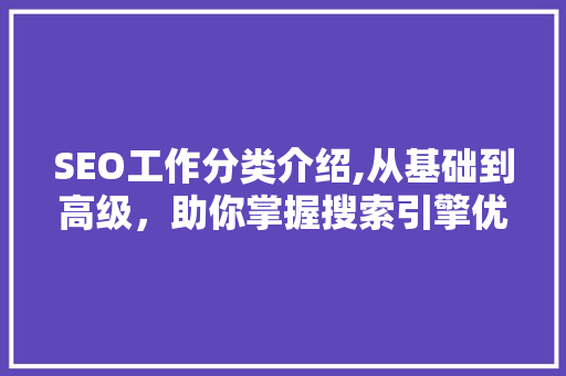 SEO工作分类介绍,从基础到高级，助你掌握搜索引擎优化之路
