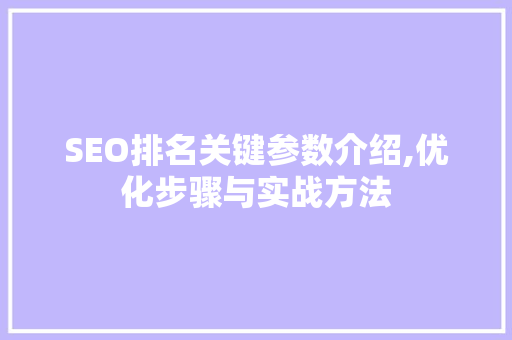 SEO排名关键参数介绍,优化步骤与实战方法