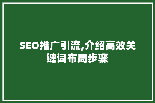 SEO推广引流,介绍高效关键词布局步骤