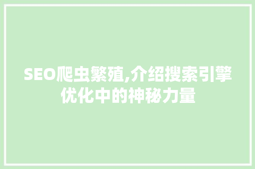 SEO爬虫繁殖,介绍搜索引擎优化中的神秘力量