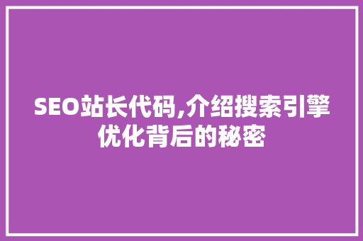 SEO站长代码,介绍搜索引擎优化背后的秘密