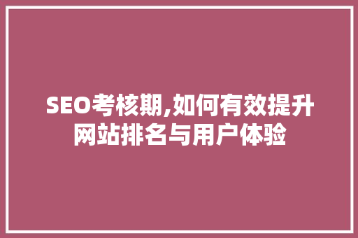 SEO考核期,如何有效提升网站排名与用户体验