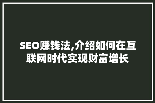 SEO赚钱法,介绍如何在互联网时代实现财富增长