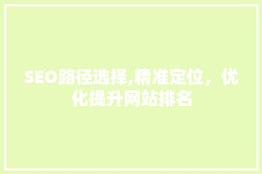 SEO路径选择,精准定位，优化提升网站排名