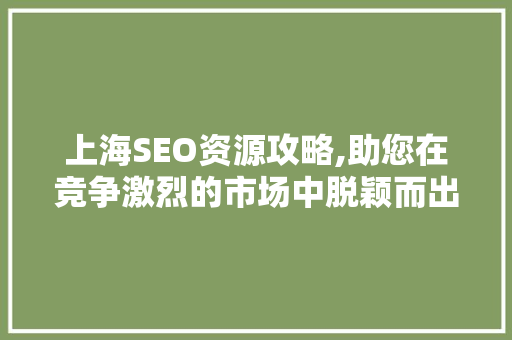 上海SEO资源攻略,助您在竞争激烈的市场中脱颖而出