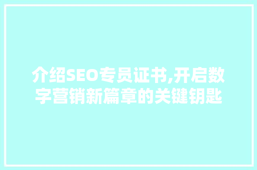 介绍SEO专员证书,开启数字营销新篇章的关键钥匙
