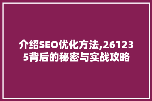 介绍SEO优化方法,261235背后的秘密与实战攻略