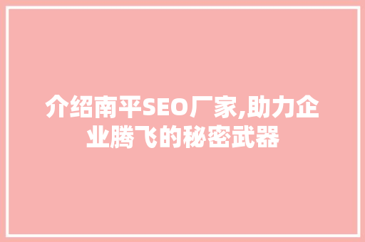 介绍南平SEO厂家,助力企业腾飞的秘密武器