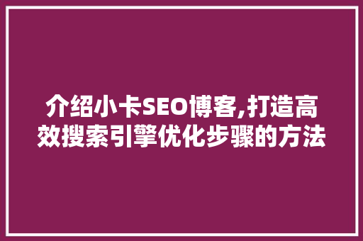 介绍小卡SEO博客,打造高效搜索引擎优化步骤的方法