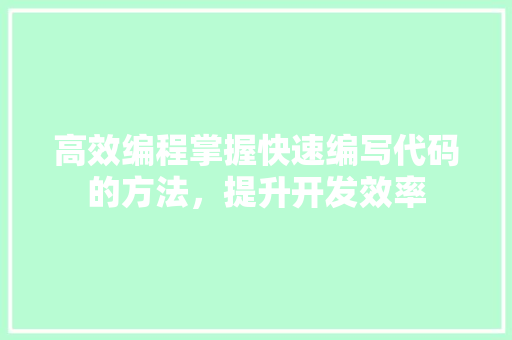 高效编程掌握快速编写代码的方法，提升开发效率