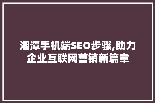 湘潭手机端SEO步骤,助力企业互联网营销新篇章