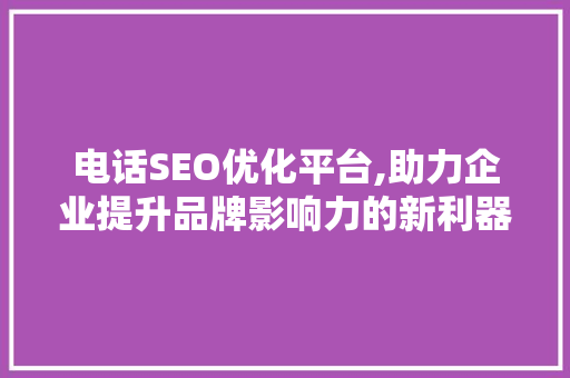 电话SEO优化平台,助力企业提升品牌影响力的新利器