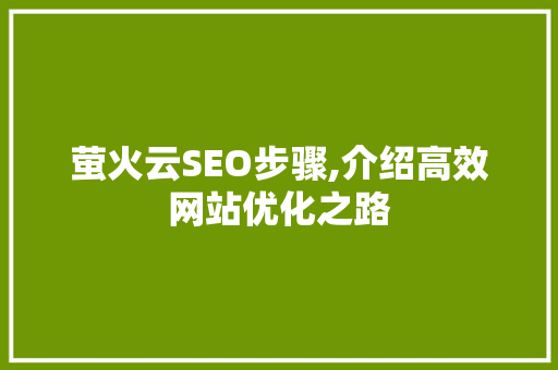 萤火云SEO步骤,介绍高效网站优化之路