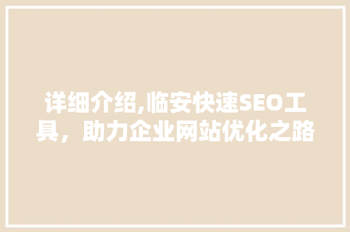 详细介绍,临安快速SEO工具，助力企业网站优化之路
