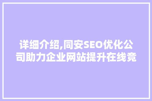 详细介绍,同安SEO优化公司助力企业网站提升在线竞争力