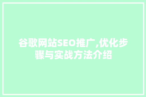 谷歌网站SEO推广,优化步骤与实战方法介绍