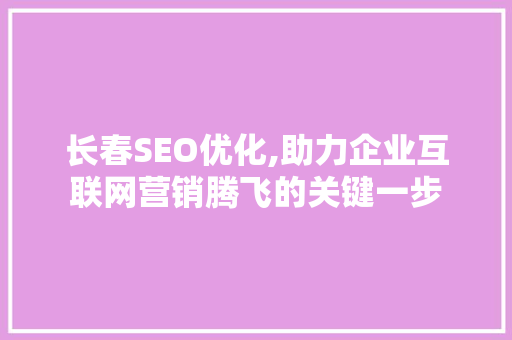 长春SEO优化,助力企业互联网营销腾飞的关键一步