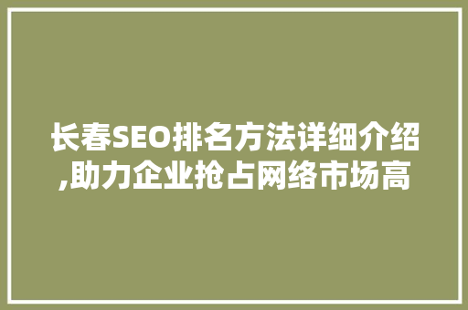 长春SEO排名方法详细介绍,助力企业抢占网络市场高地
