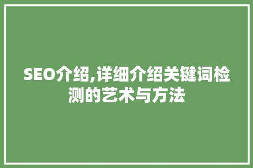 SEO介绍,详细介绍关键词检测的艺术与方法