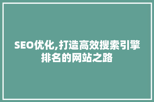 SEO优化,打造高效搜索引擎排名的网站之路