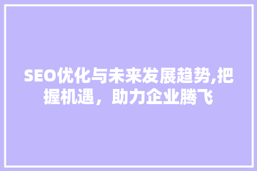SEO优化与未来发展趋势,把握机遇，助力企业腾飞