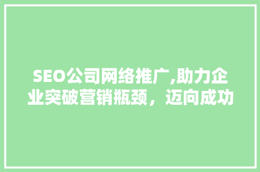 SEO公司网络推广,助力企业突破营销瓶颈，迈向成功之路
