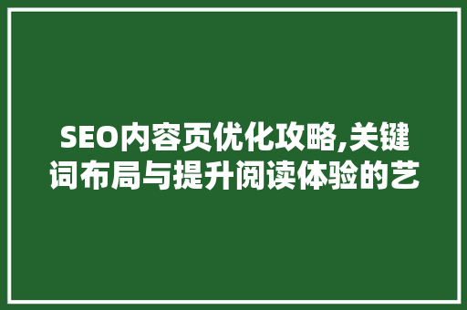 SEO内容页优化攻略,关键词布局与提升阅读体验的艺术