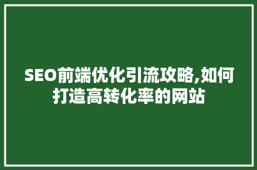 SEO前端优化引流攻略,如何打造高转化率的网站