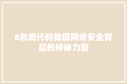 6总局代码我国网络安全背后的神秘力量