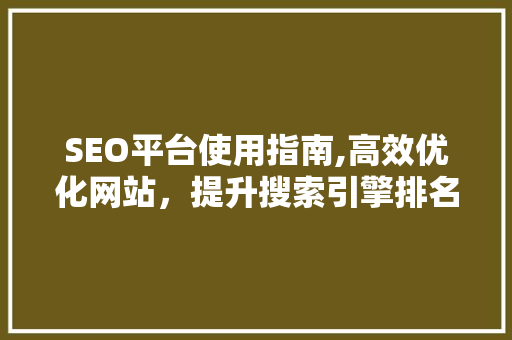 SEO平台使用指南,高效优化网站，提升搜索引擎排名