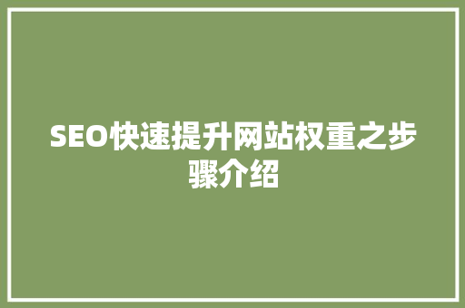 SEO快速提升网站权重之步骤介绍