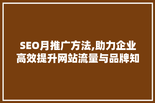 SEO月推广方法,助力企业高效提升网站流量与品牌知名度