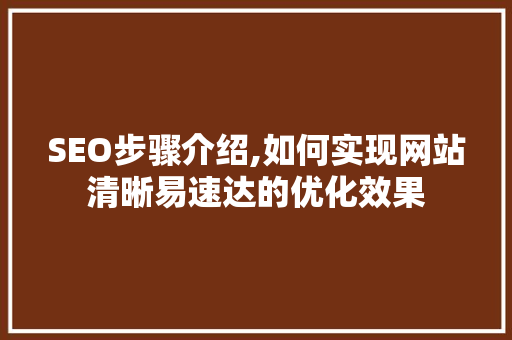 SEO步骤介绍,如何实现网站清晰易速达的优化效果