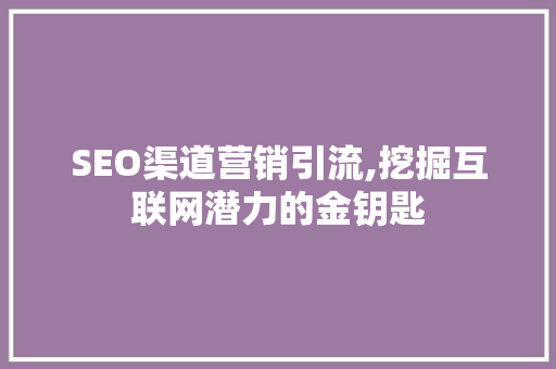 SEO渠道营销引流,挖掘互联网潜力的金钥匙