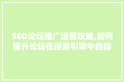 SEO论坛推广运营攻略,如何提升论坛在搜索引擎中的排名