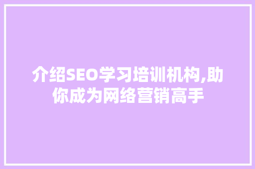 介绍SEO学习培训机构,助你成为网络营销高手