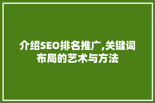 介绍SEO排名推广,关键词布局的艺术与方法