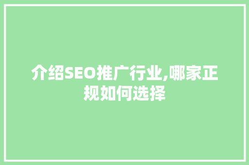 介绍SEO推广行业,哪家正规如何选择  第1张