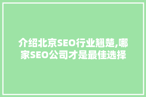 介绍北京SEO行业翘楚,哪家SEO公司才是最佳选择