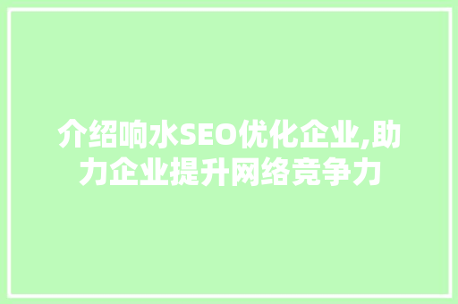 介绍响水SEO优化企业,助力企业提升网络竞争力