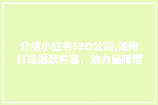 介绍小红书SEO公司,如何打造爆款内容，助力品牌增长