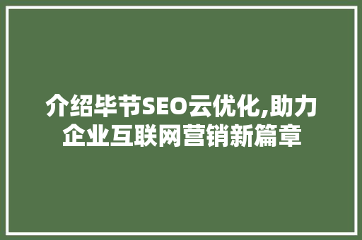 介绍毕节SEO云优化,助力企业互联网营销新篇章
