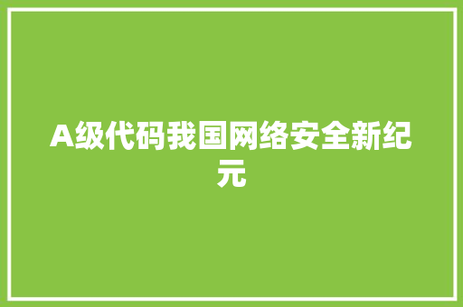 A级代码我国网络安全新纪元