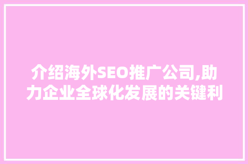 介绍海外SEO推广公司,助力企业全球化发展的关键利器
