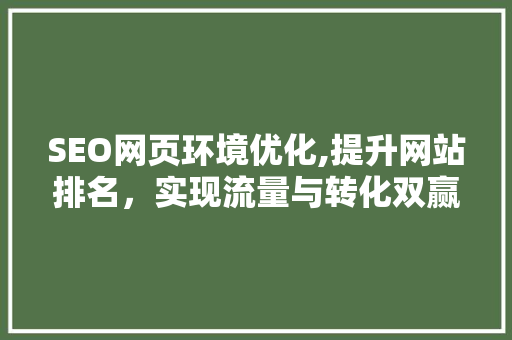 SEO网页环境优化,提升网站排名，实现流量与转化双赢