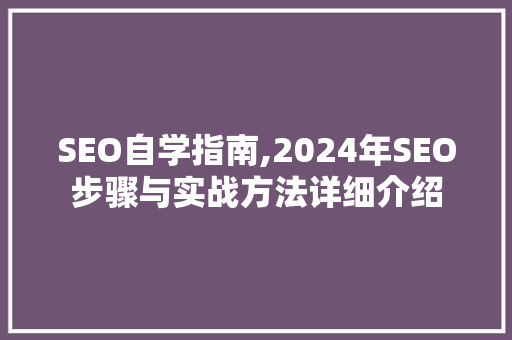 SEO自学指南,2024年SEO步骤与实战方法详细介绍